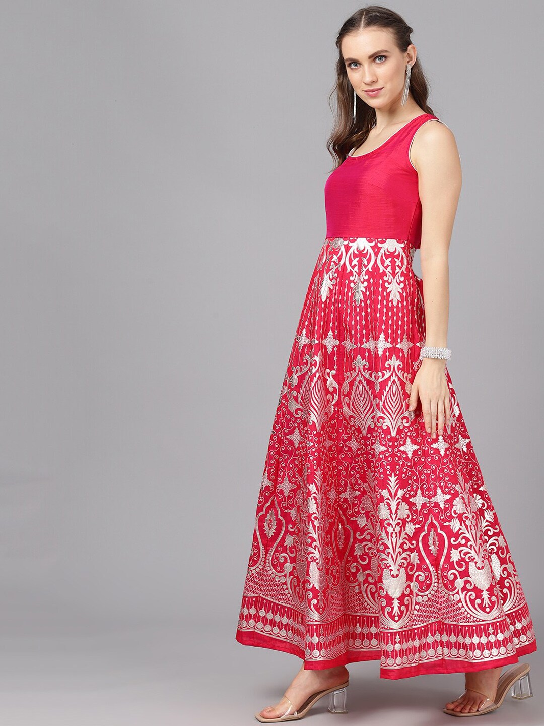 Pink Sleeveless Flared Maxi Dress