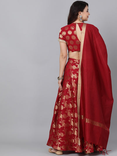 Maroon Brocade Lehenga Choli With Dupatta