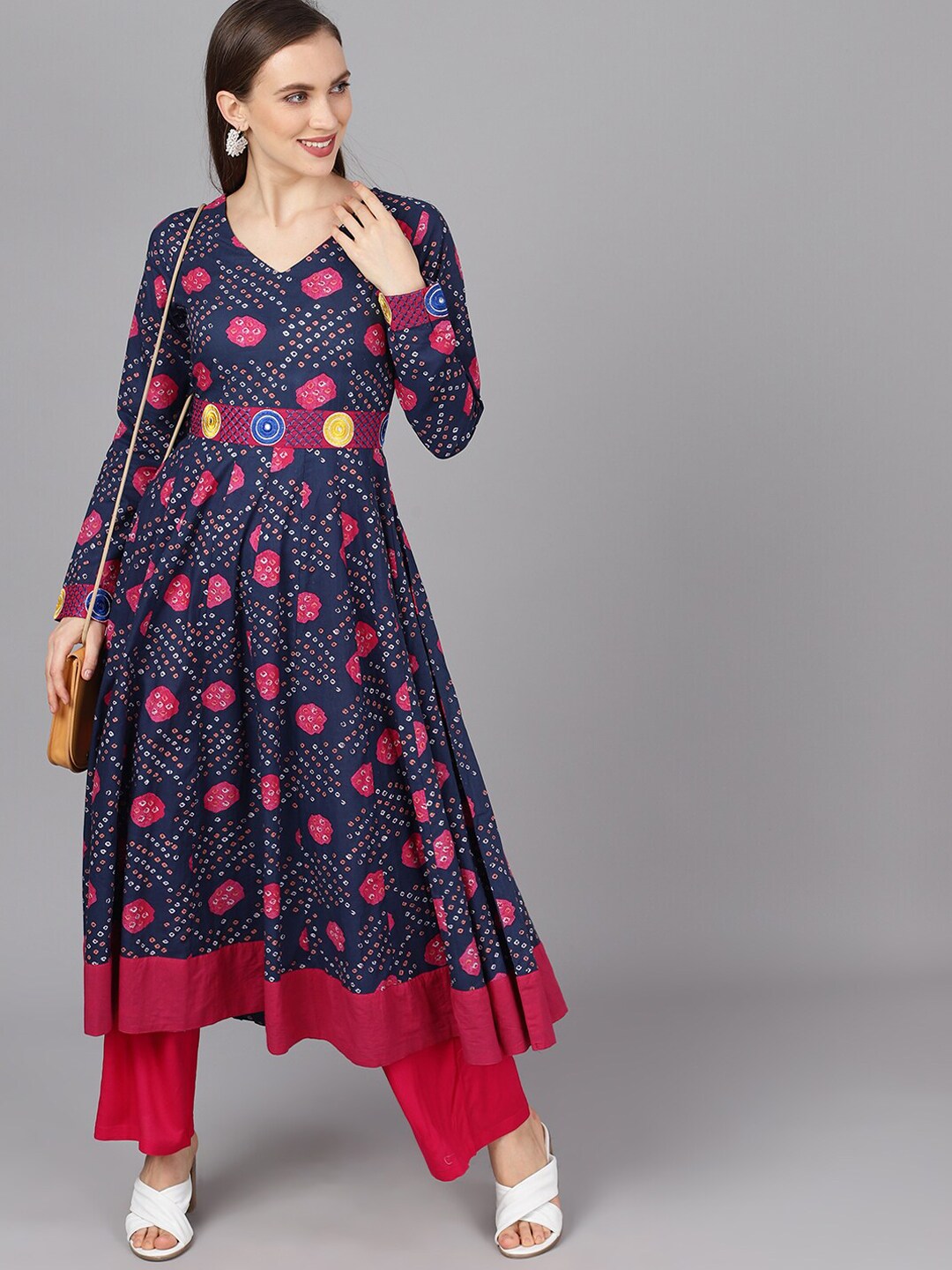 Navy Blue Bandhani Print Anarkali