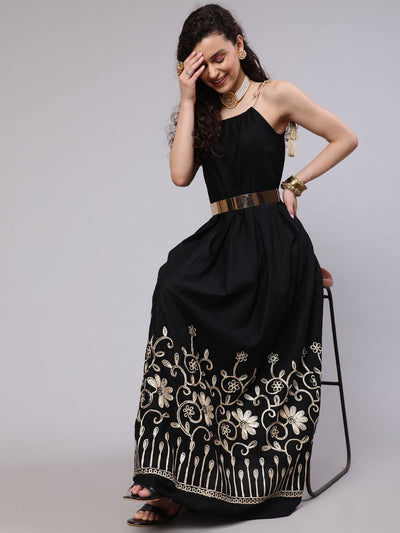 Black Floral Embroidered Maxi Dress