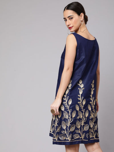 Navy Blue Gota Patti Shift Dress Mother Daughter Combo