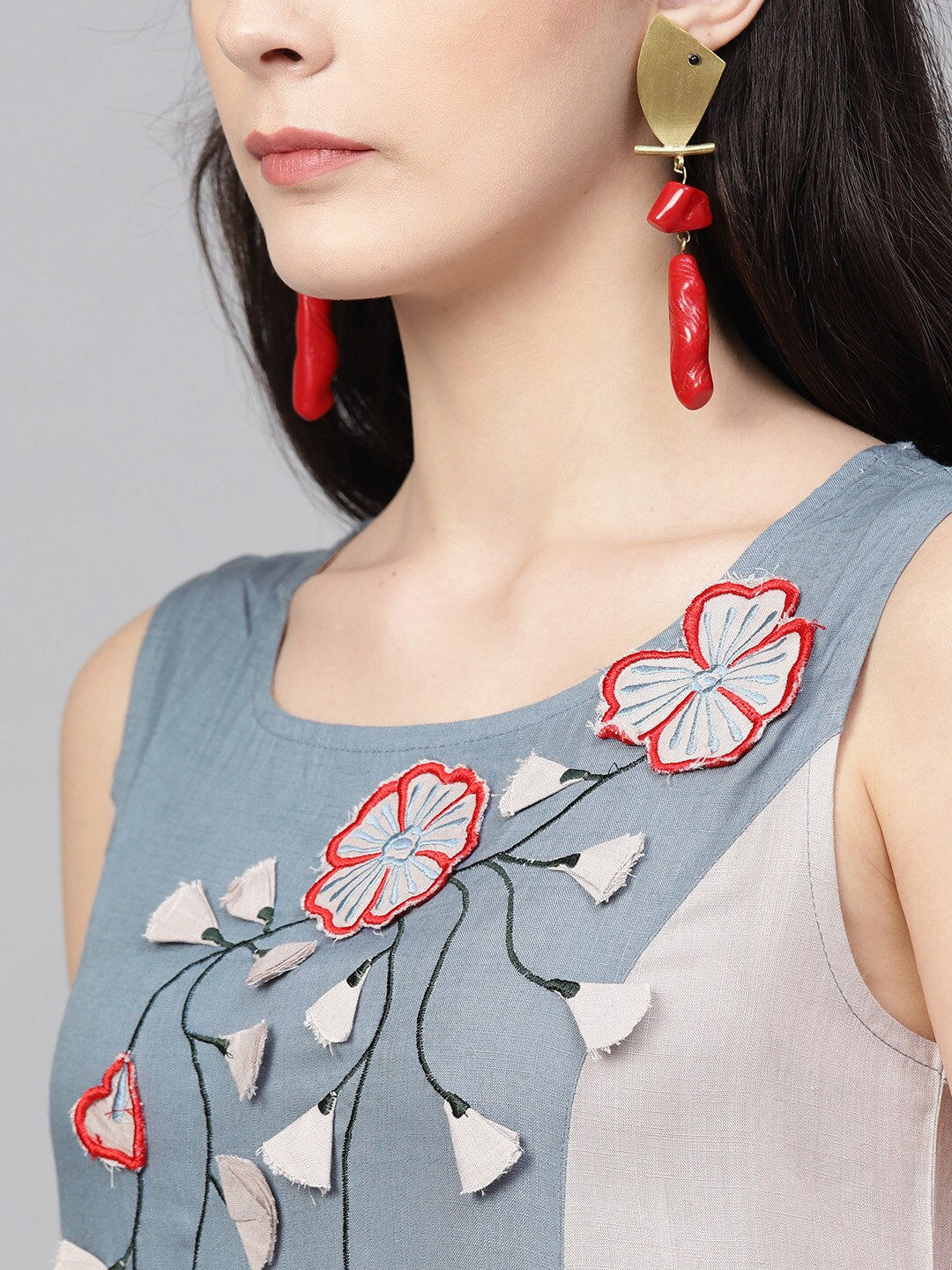 Blue Embroidered Neck design Kurta