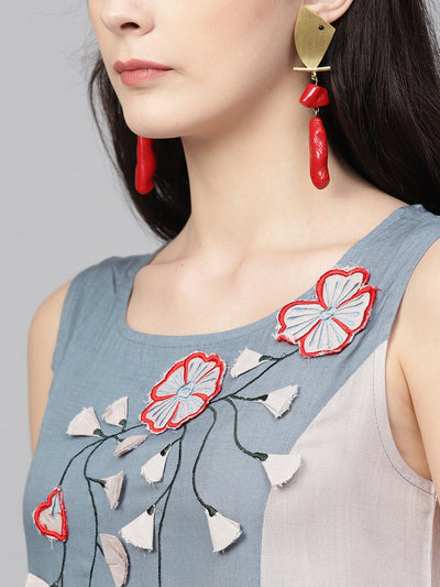 Blue Embroidered Neck design Kurta