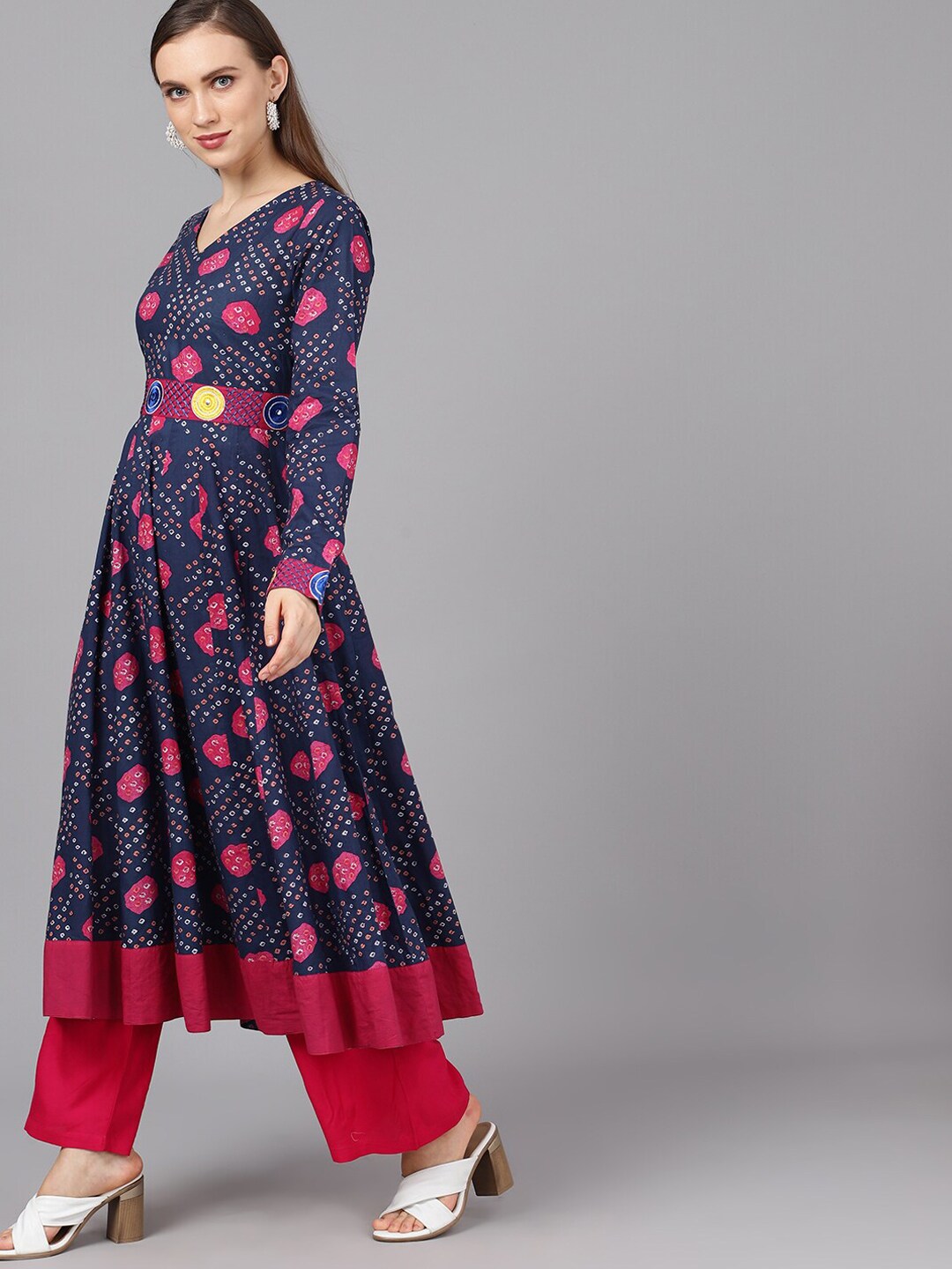 Navy Blue Bandhani Print Anarkali