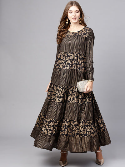 Black Gold Printed tiered Anarkali