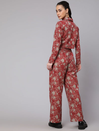 Maroon Floral Co Ord Set