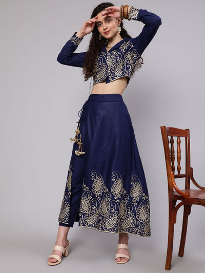 Navy Blue Embroidered Lehenga Choli Set