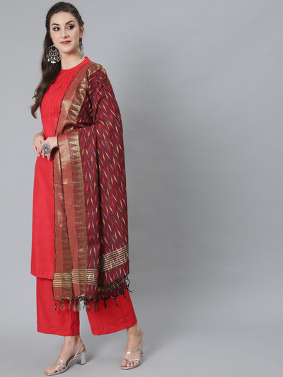 Maroon Ikat Designed Dupatta