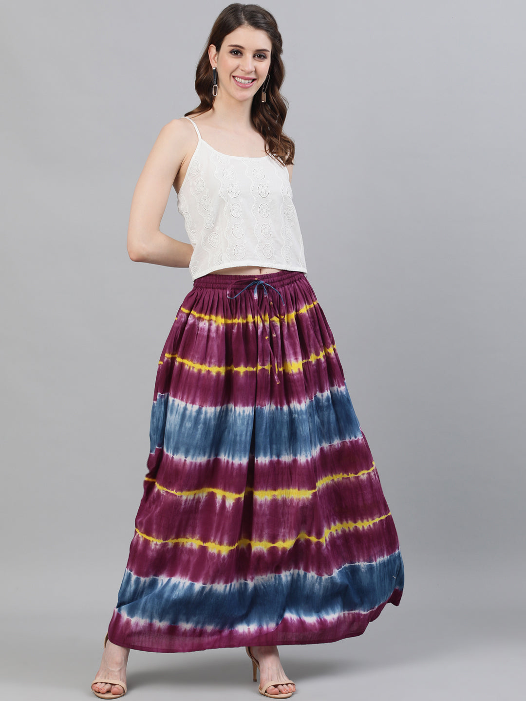 Purple Tie & Dye Flared Skirt