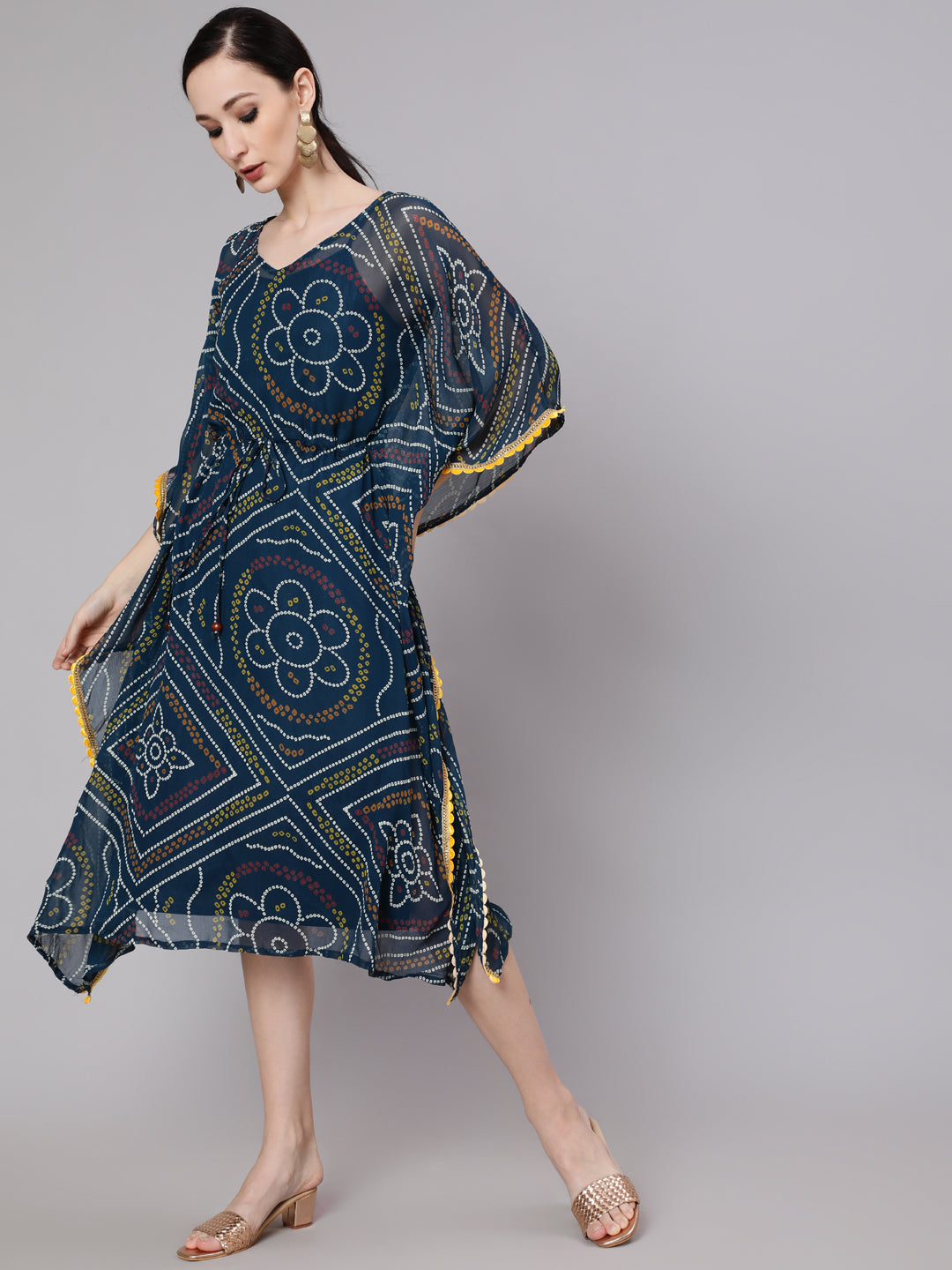 Blue Micro Print Kaftan Dress