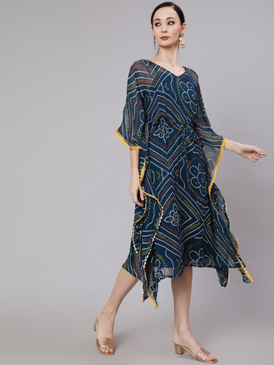 Blue Micro Print Kaftan Dress