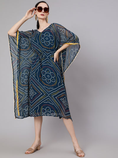 Blue Micro Print Kaftan Dress
