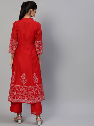 Red Block Print Anarkali