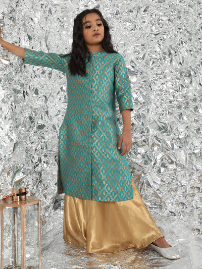 Blue Gold Brocade Design Kurta With Palazzo