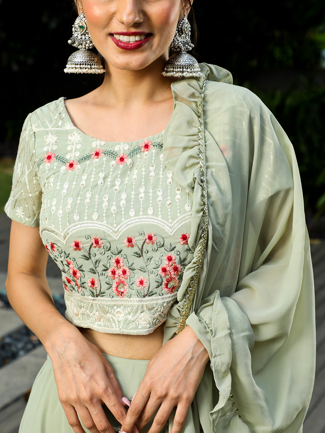 Pastel Green Embroidered Lehenga Choli With Dupatta