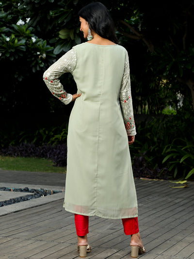 Pastel Green Floral Embroidered Kurta