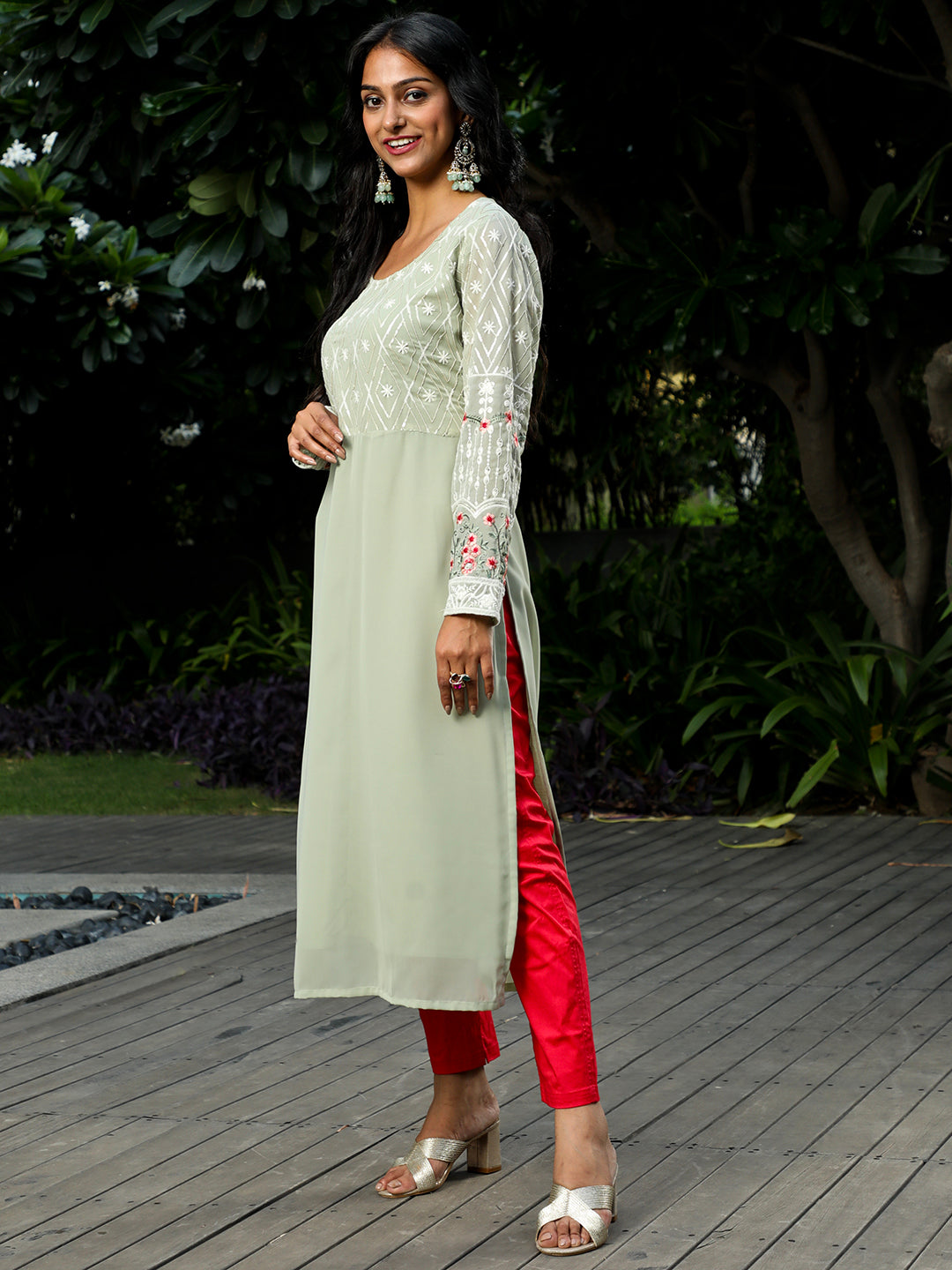 Pastel Green Floral Embroidered Kurta