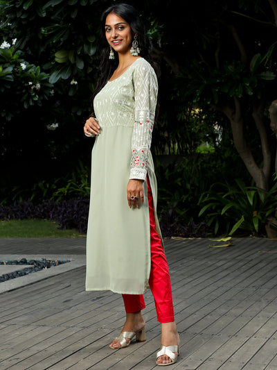 Pastel Green Floral Embroidered Kurta