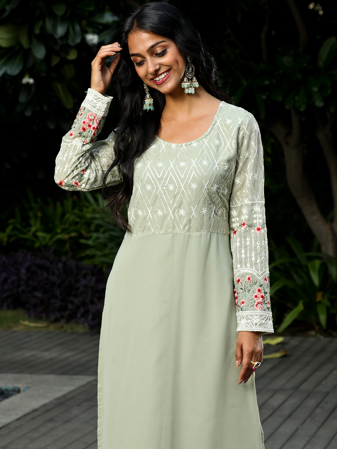 Pastel Green Floral Embroidered Kurta