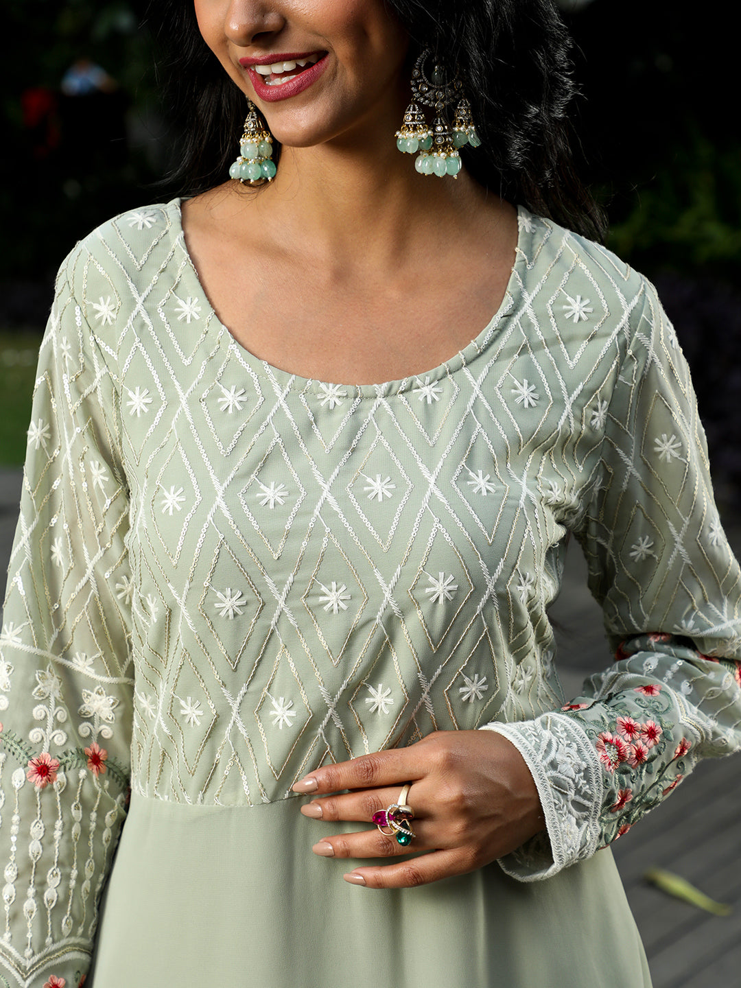 Pastel Green Floral Embroidered Kurta