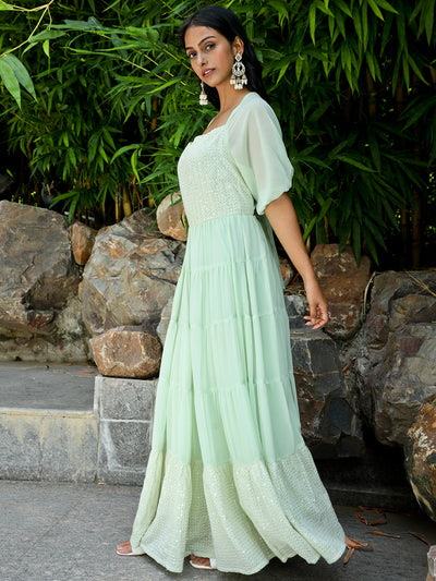 Sea Green Sequin Tiered Maxi Dress