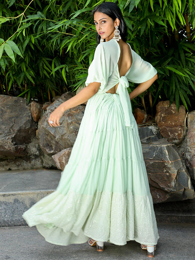 Sea Green Sequin Tiered Maxi Dress