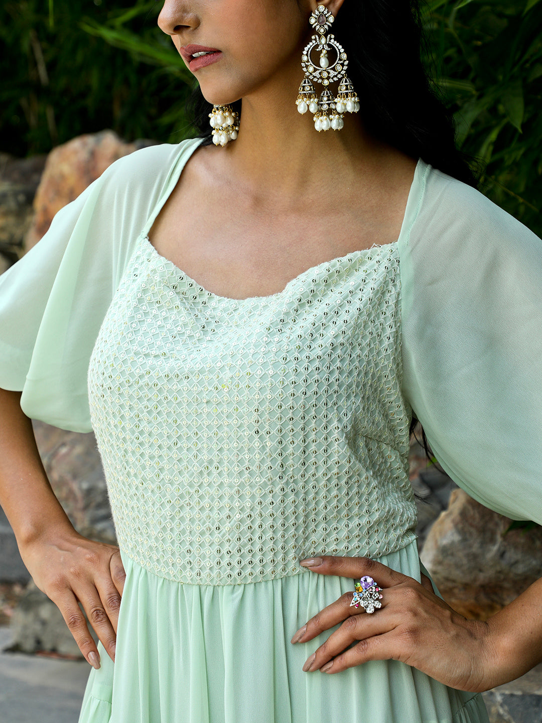 Sea Green Sequin Tiered Maxi Dress