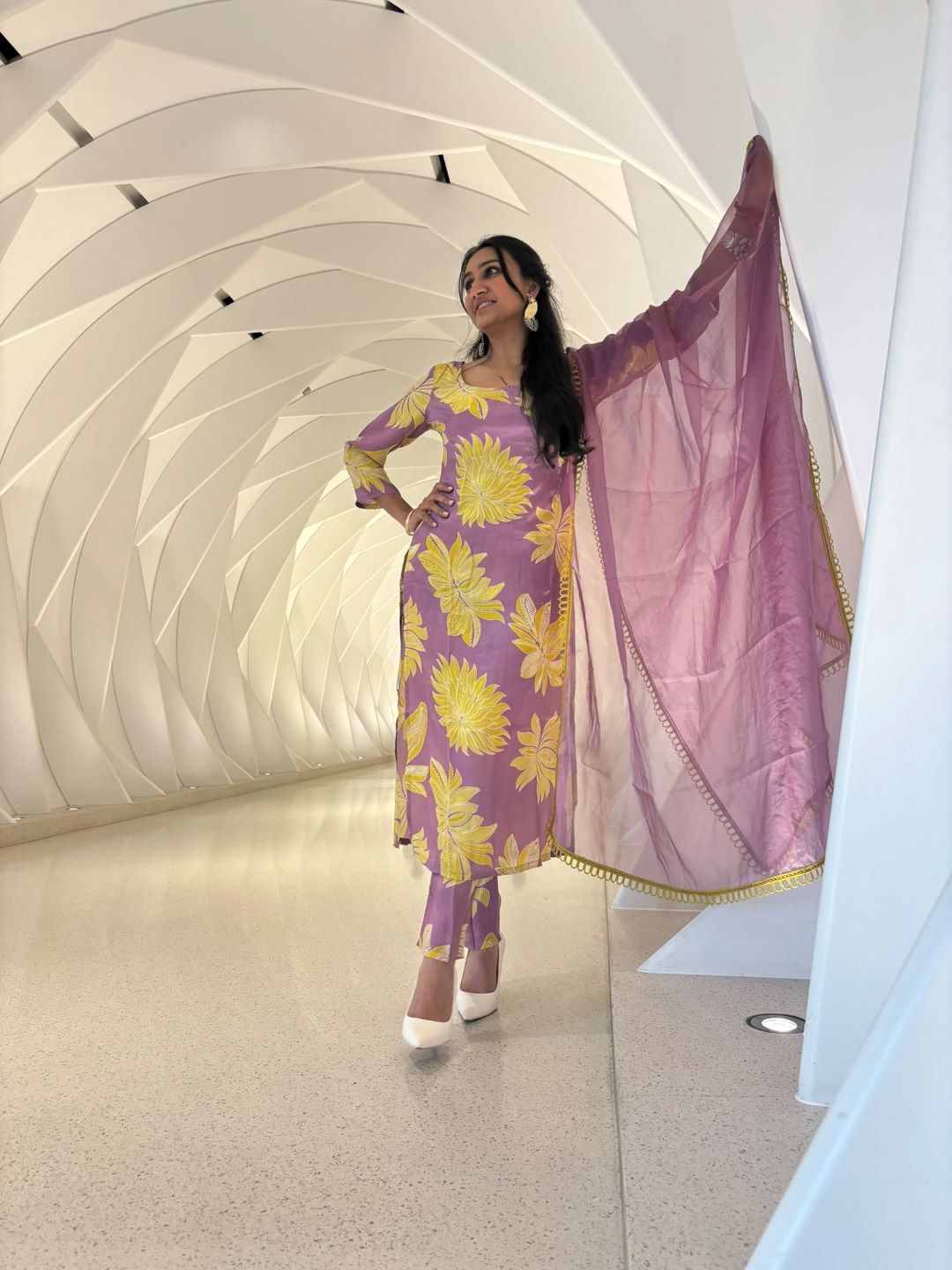 Purple Floral Viscose Kurta Pant With Dupatta