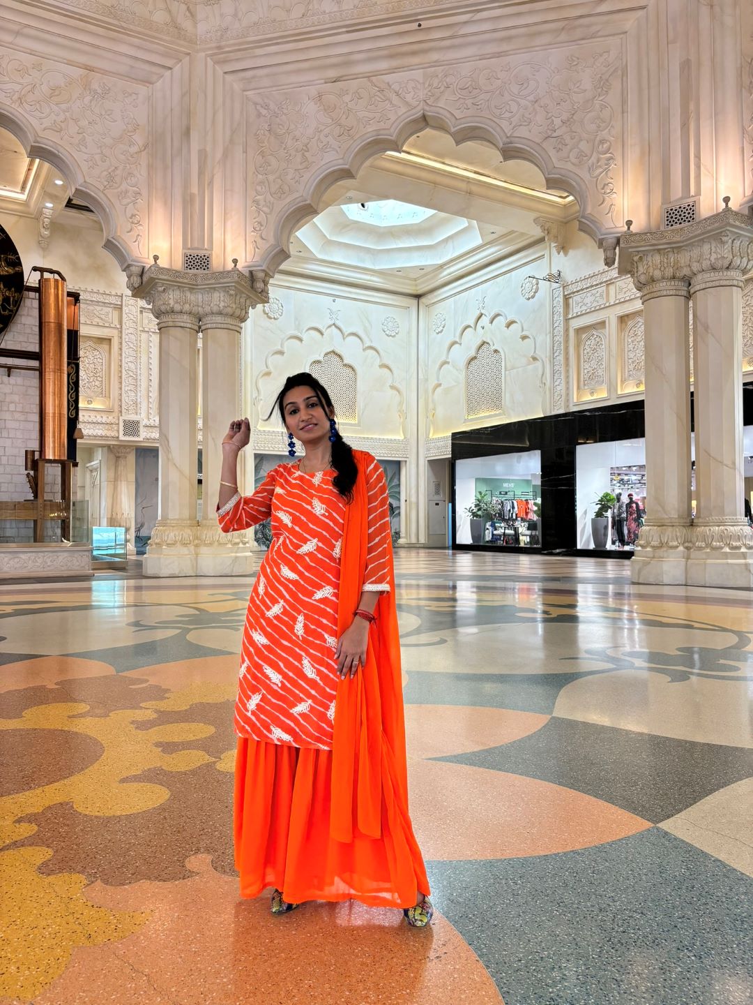 Orange Leheriya Print Gota Work Kurta Sharara With Dupatta