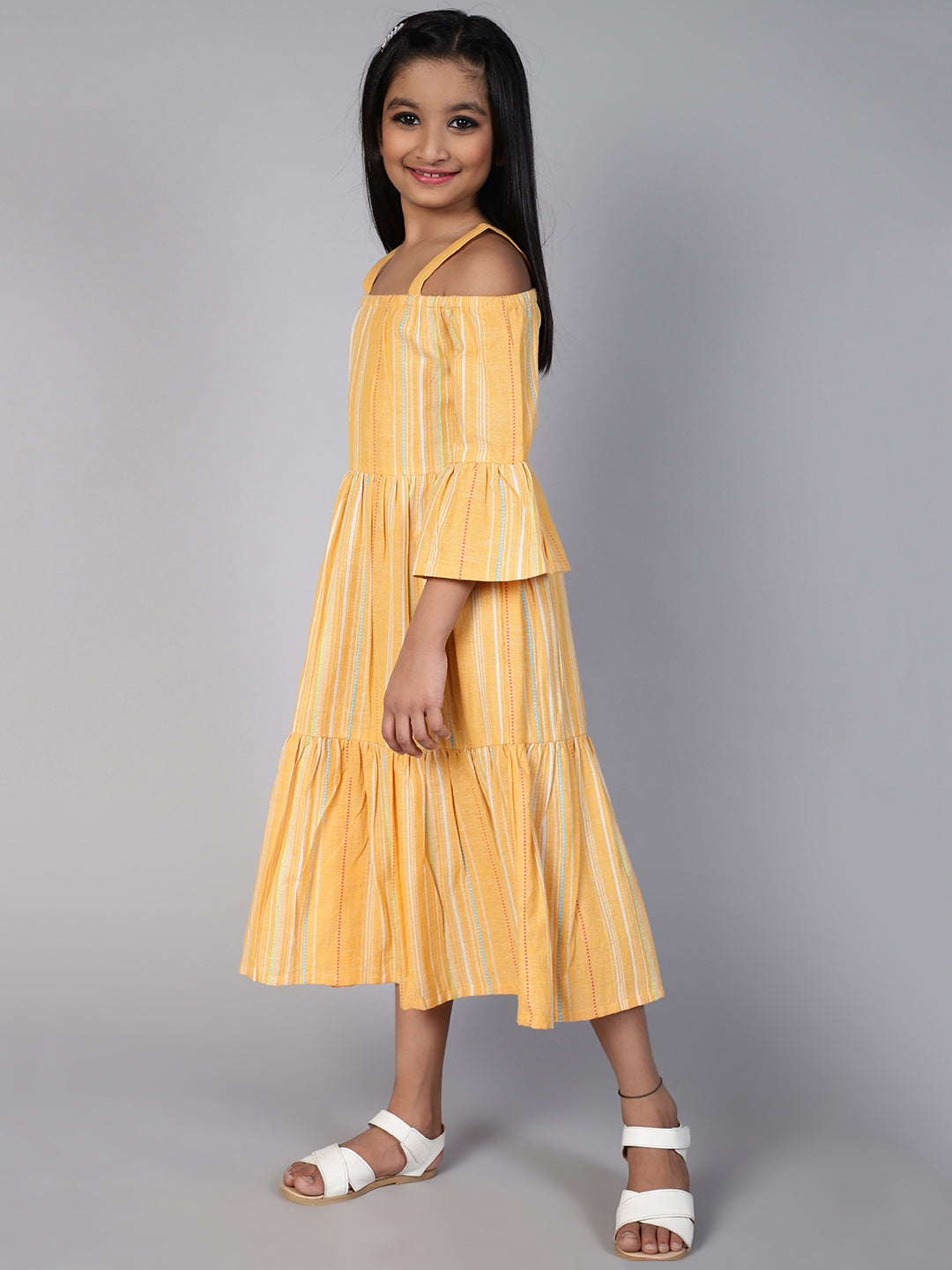 Yellow Striped Tiered Dress