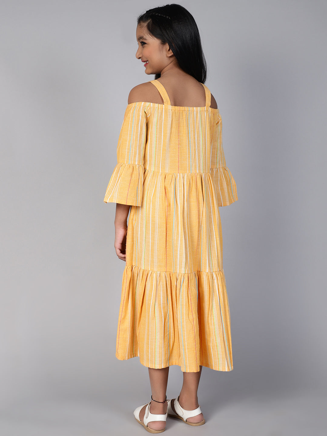 Yellow Striped Tiered Dress