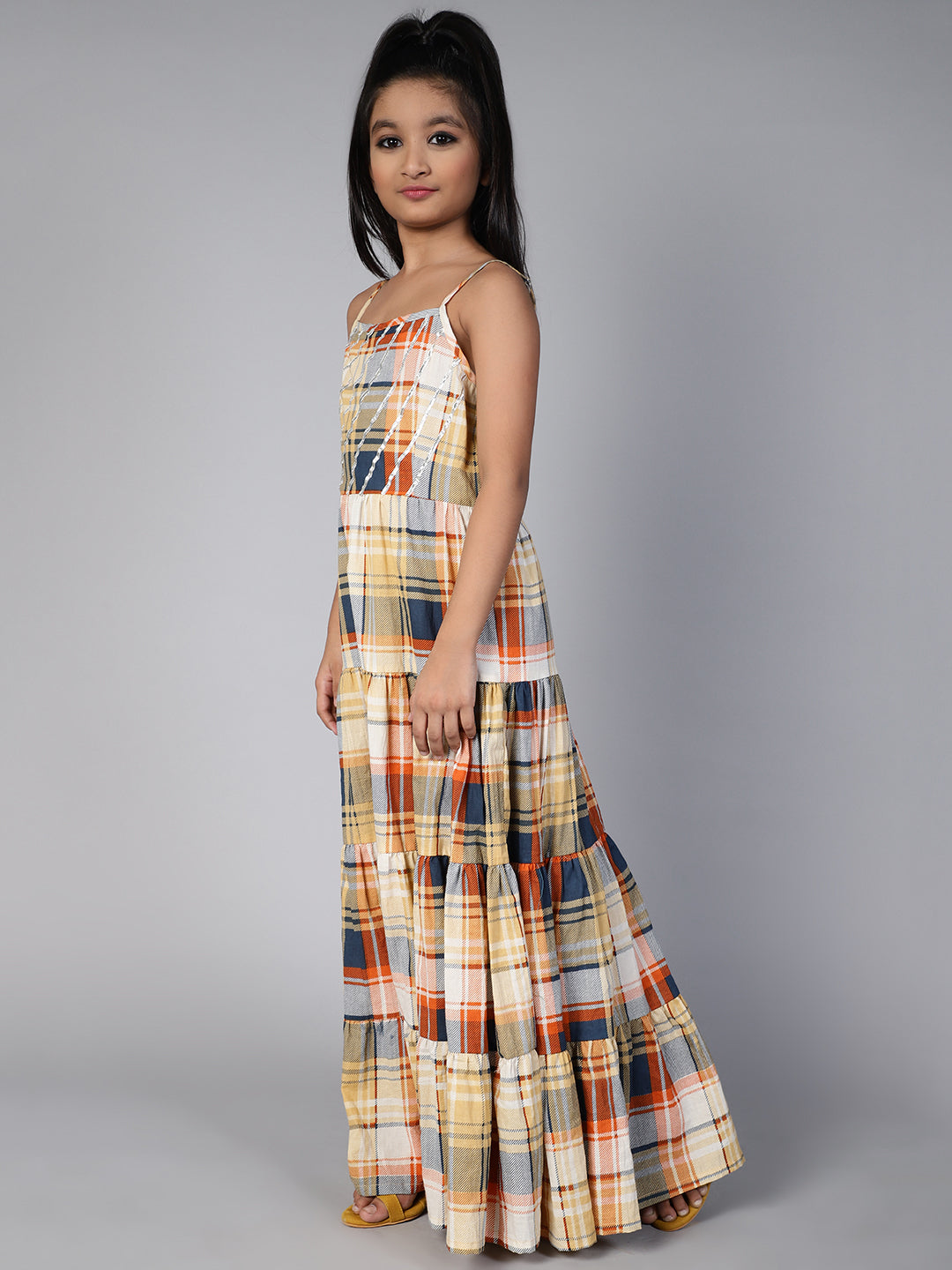 Yellow Checked Tiered Dress
