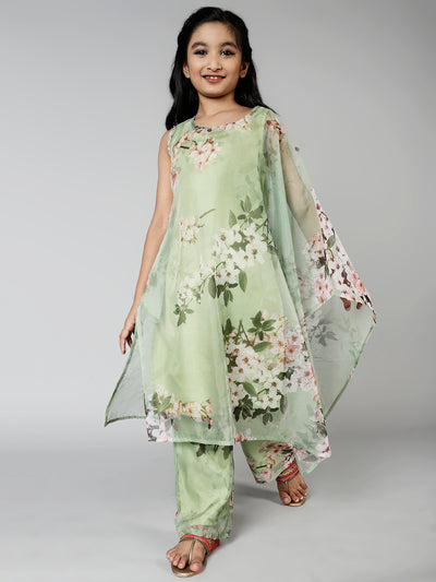 Green Floral Print Kurta With Palazzo