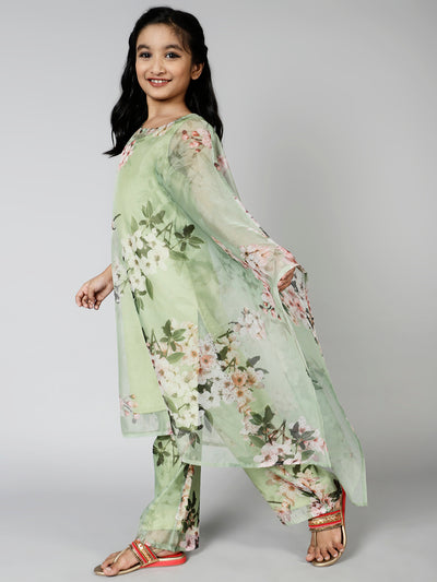 Green Floral Print Kurta With Palazzo