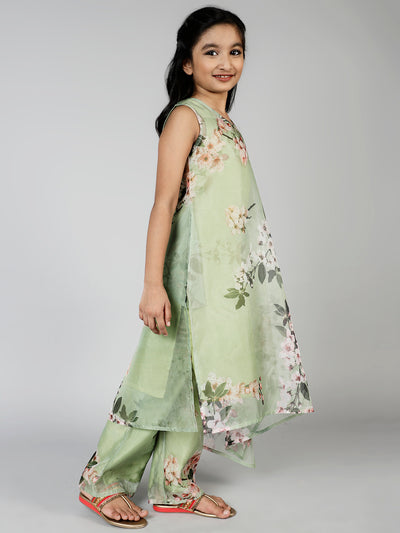 Green Floral Print Kurta With Palazzo