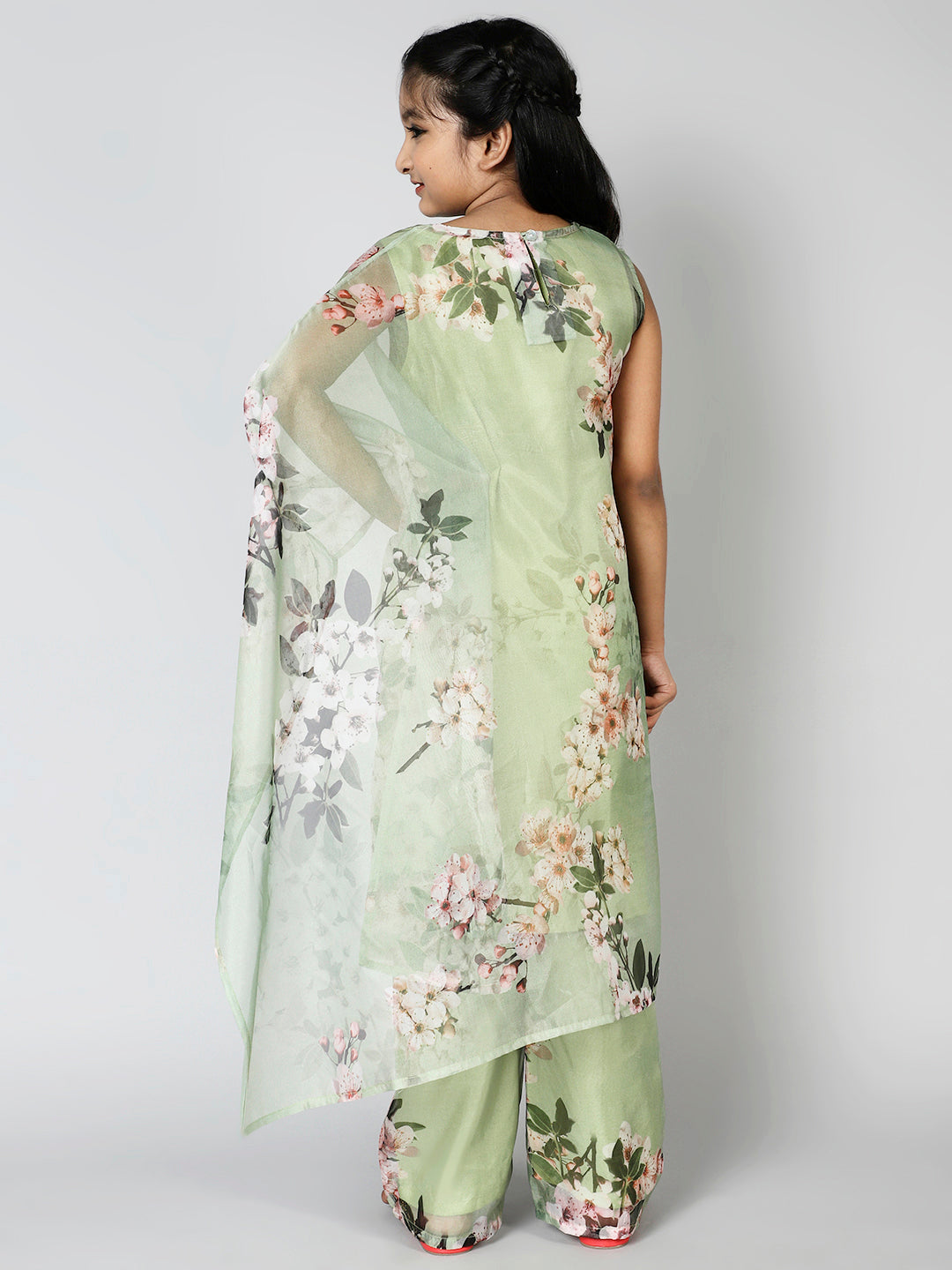 Green Floral Print Kurta With Palazzo