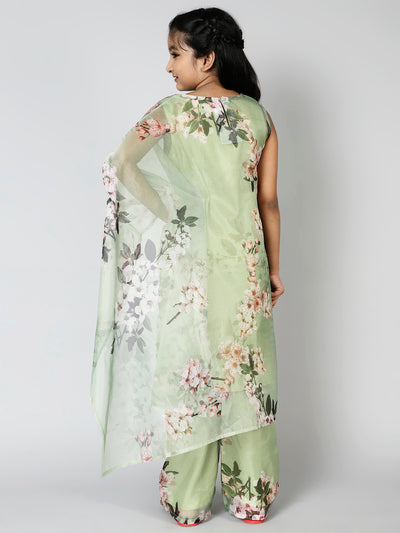 Green Floral Print Kurta With Palazzo