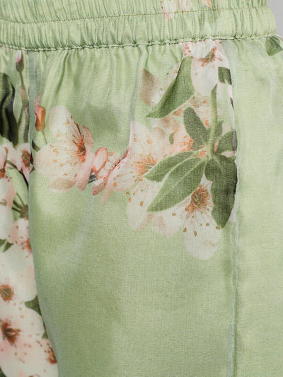 Green Floral Print Kurta With Palazzo