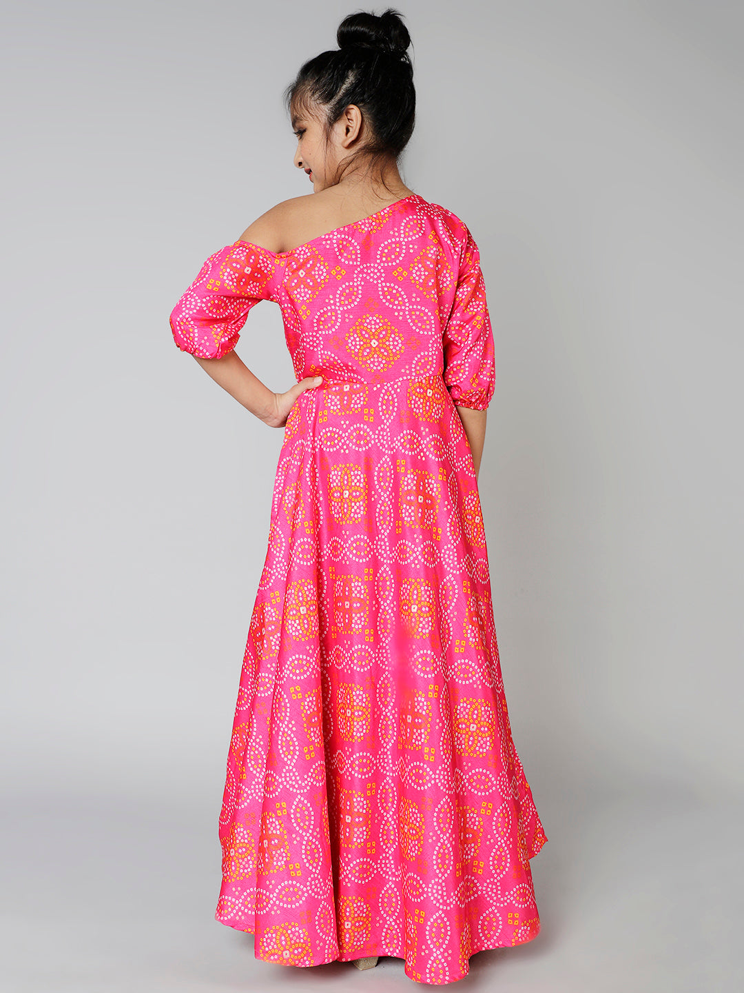 Pink Gold Bandhani Print Maxi Dress