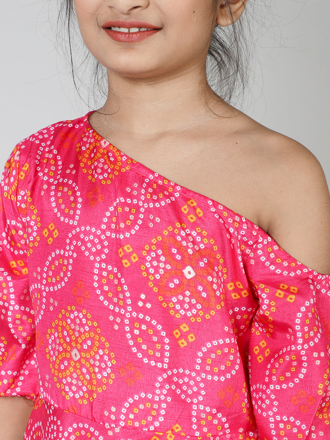 Pink Gold Bandhani Print Maxi Dress