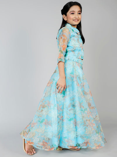 Pastel Blue Floral Print Lehenga Choli