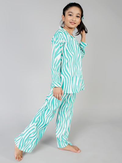 Turquoise Blue Animal Print Nightsuit