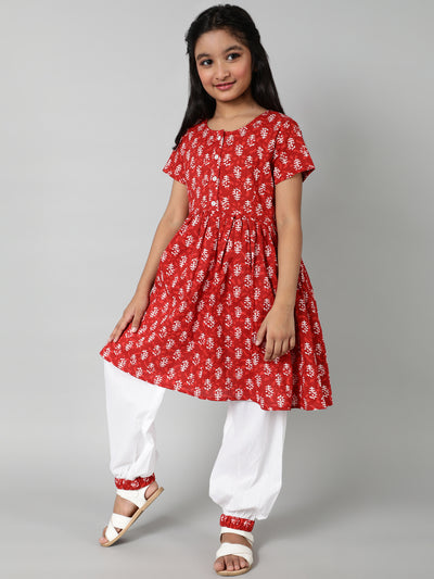 Red Printed Kurta With Palazzo