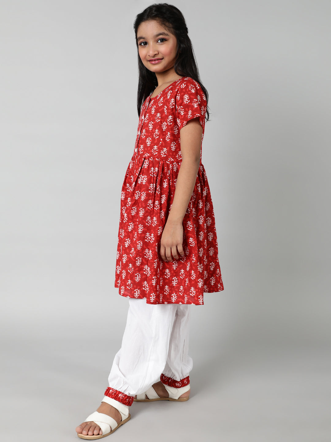 Red Printed Kurta With Palazzo