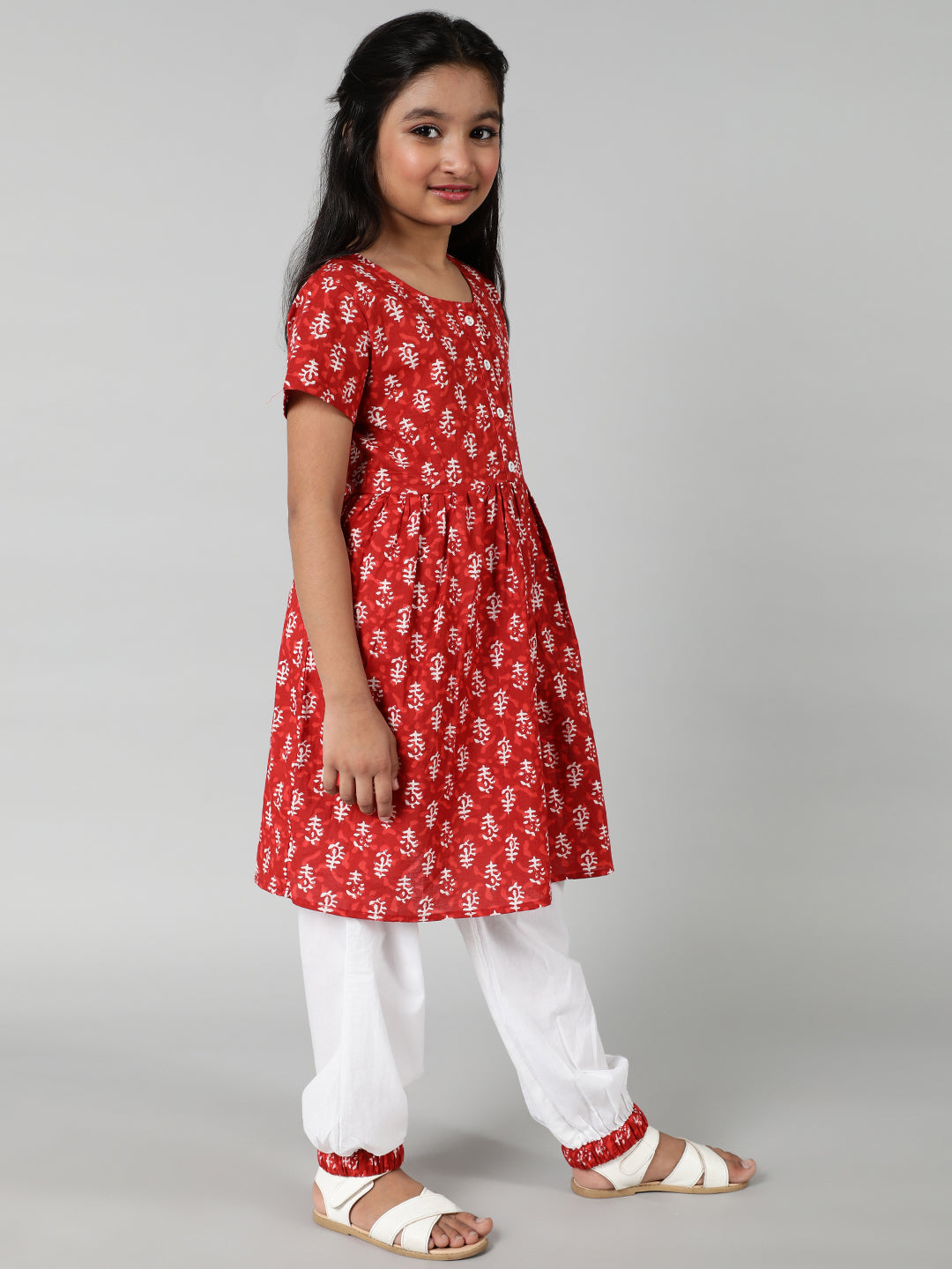 Red Printed Kurta With Palazzo