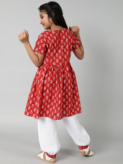 Red Printed Kurta With Palazzo