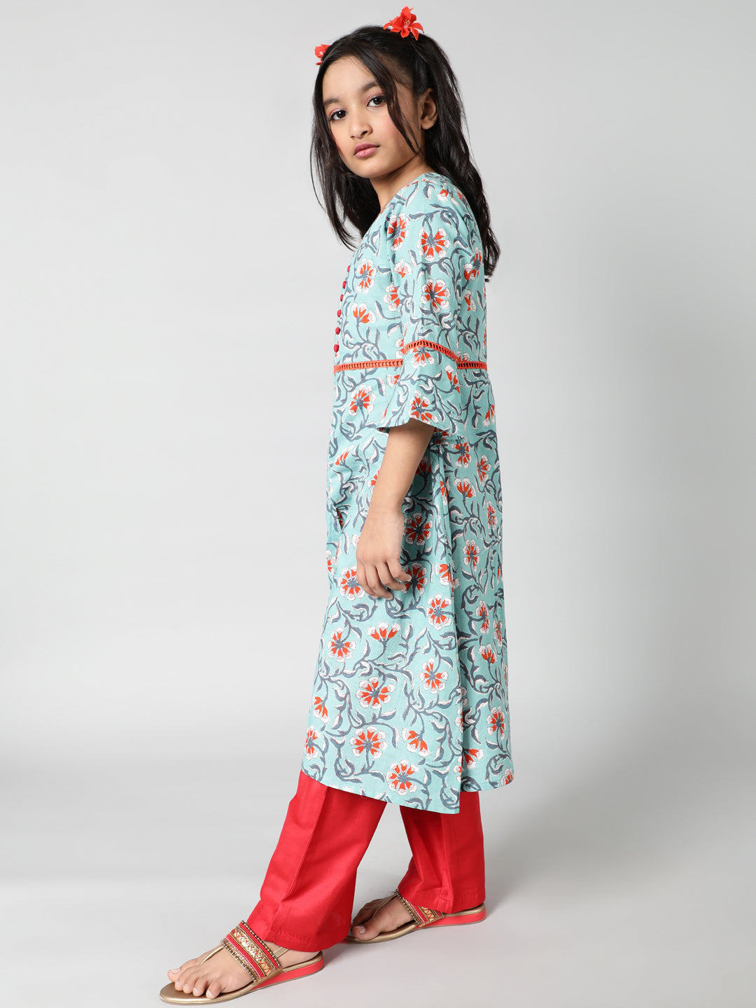 Green Floral Print Kurta