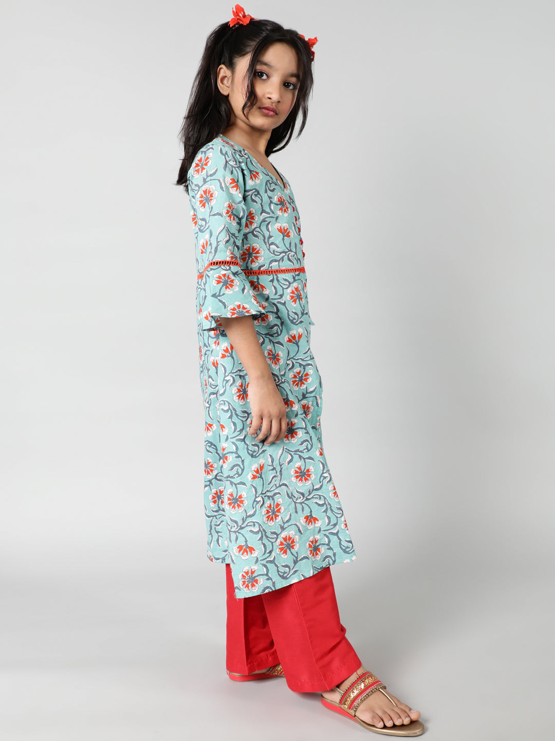 Green Floral Print Kurta