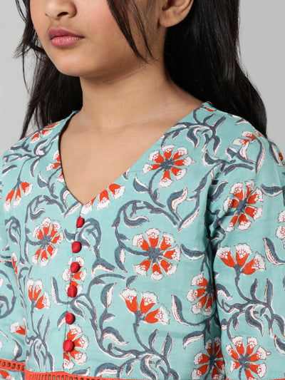 Green Floral Print Kurta