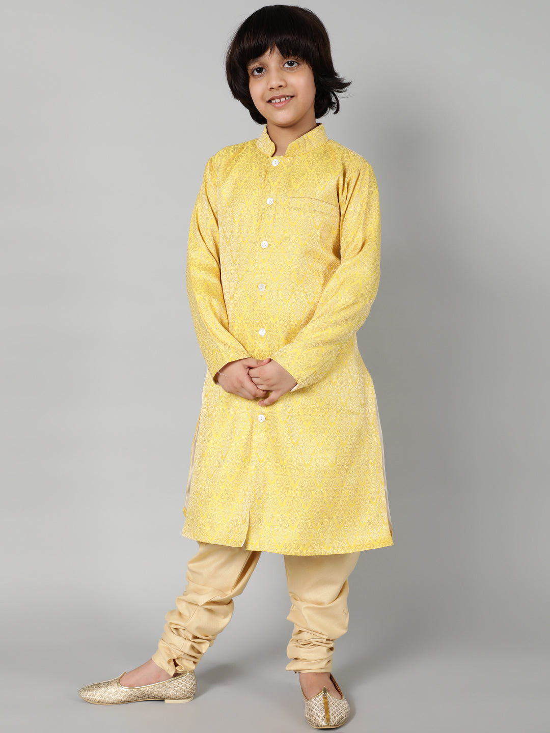 Yellow Brocade Sherwani Set